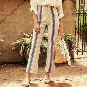 Dôen Bianca Stripe Pants - Size 27, Bone and Blue Striped Doen Cropped Pants